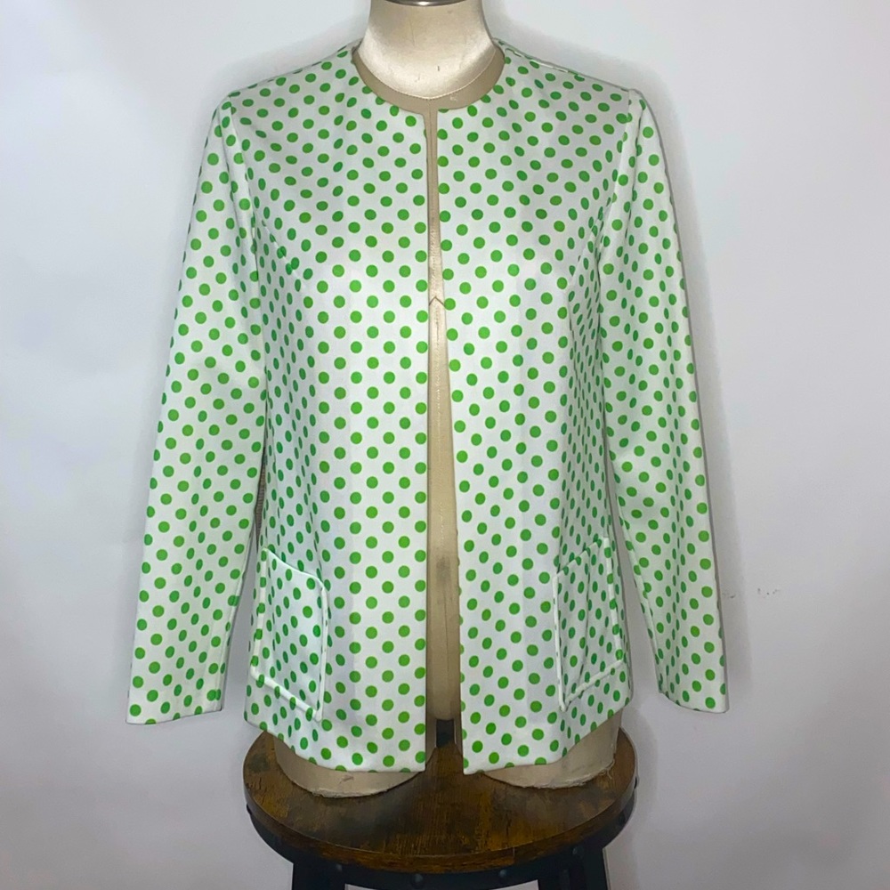 AUTHENTIC VINTAGE MOD 60s 100% polyester green and white polka dot jacket size M